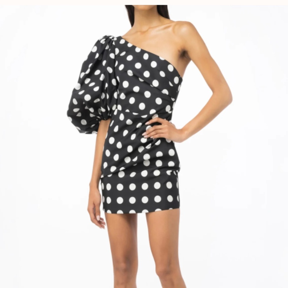 Pinko One Shoulder Polka Dot Dress Size 38